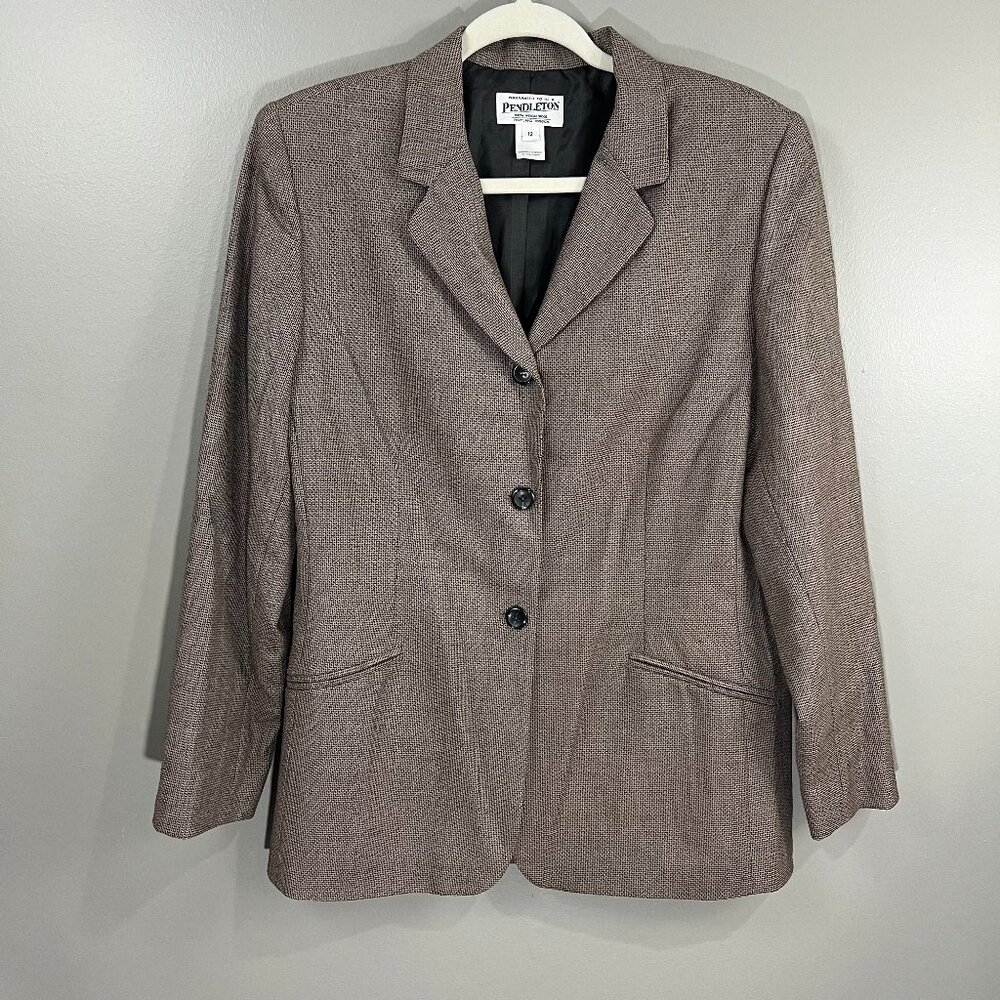 Pendleton 100% Wool Blazer 3 Button Brown Size 12